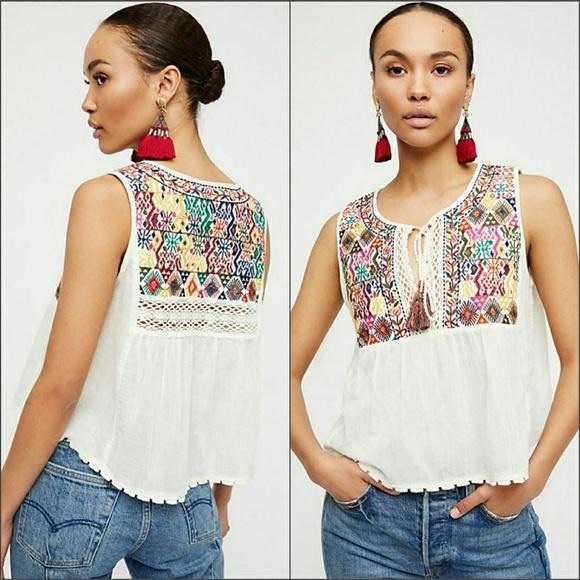 Free people Embroidered Top Size Small - Picture 1 of 8